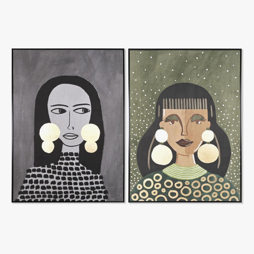 Conjunto de 2 Quadros Retrato Brincos 2A - Gato Preto