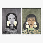 Conjunto de 2 Quadros Retrato Brincos 2A - Gato Preto