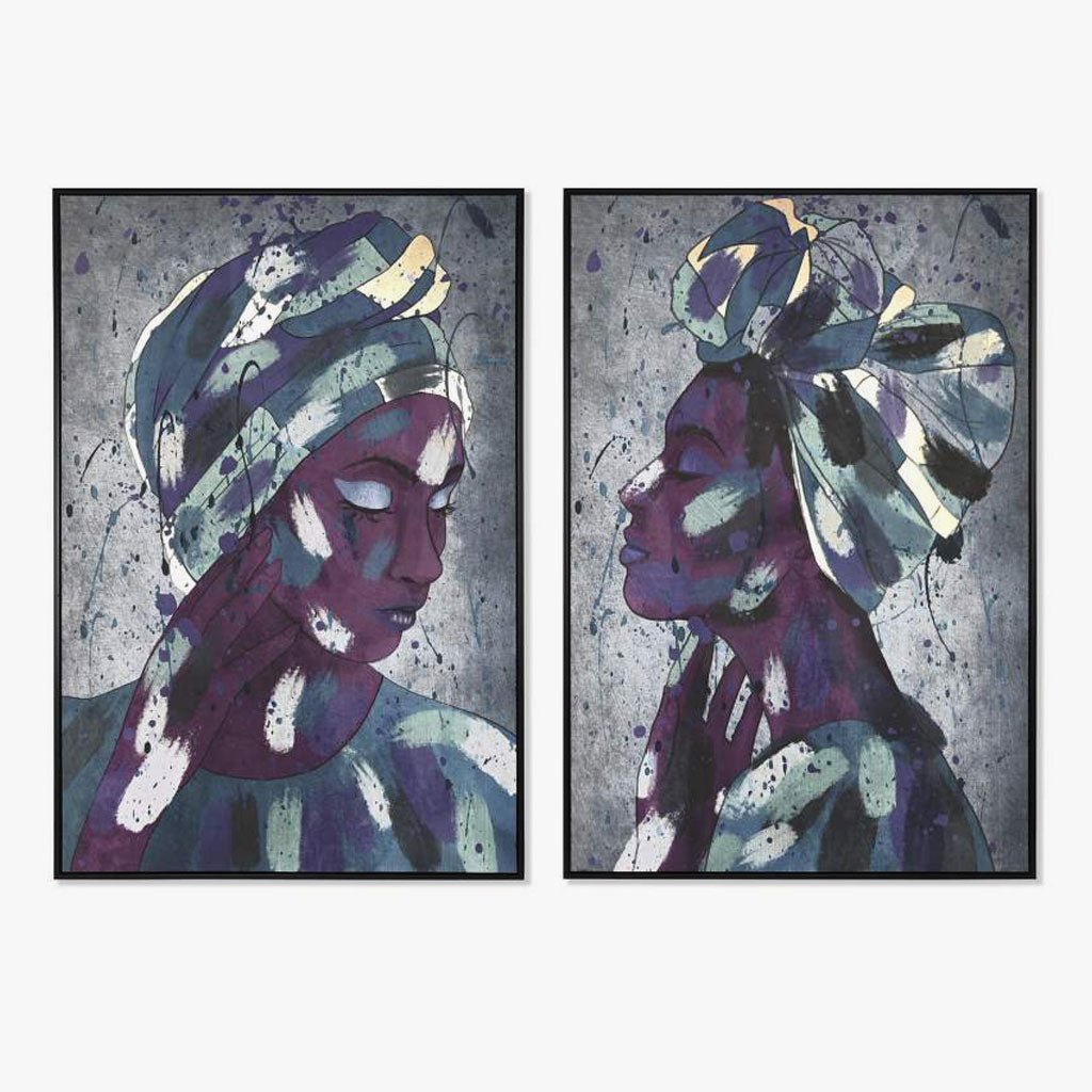 Conjunto de 2 Quadros Retrato Etnico 2A - Gato Preto