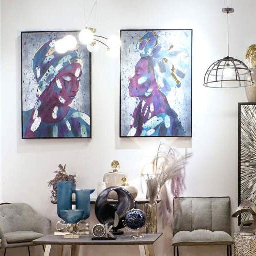 Conjunto de 2 Quadros Retrato Etnico 2A - Gato Preto