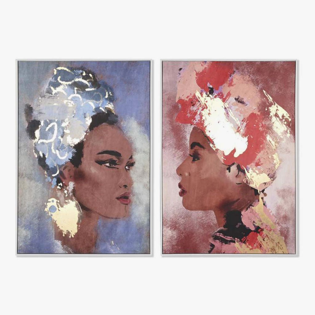 Conjunto de 2 Quadros Retrato Feminino 2A - Gato Preto