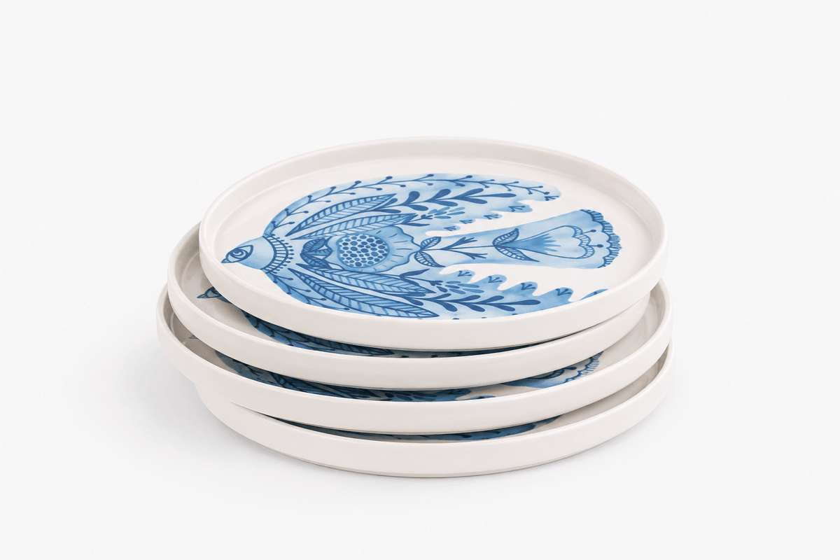 Conjunto de 4 pratos de sobremesa BLUE BIRD - Gato Preto