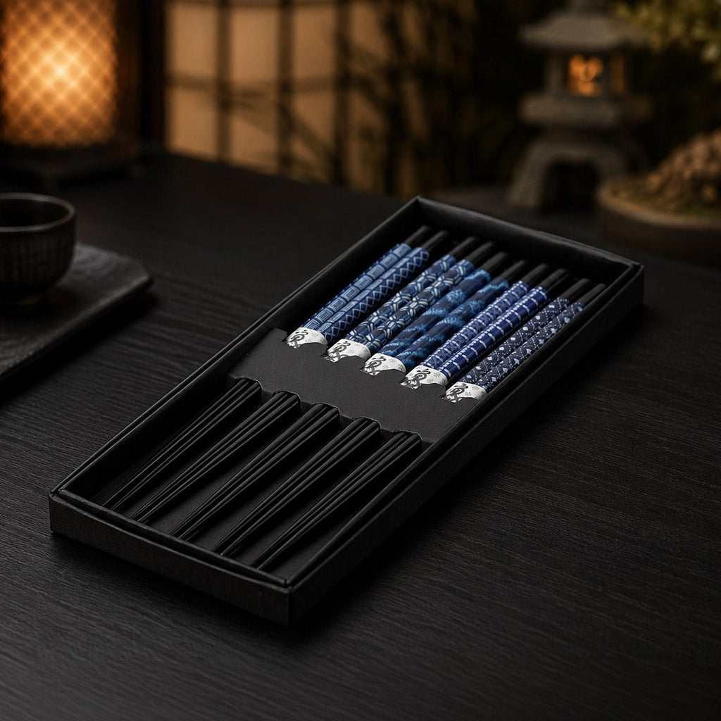 Conjunto de 5 Pauzinhos Azul e Preto CHOPSTICKS - Gato Preto