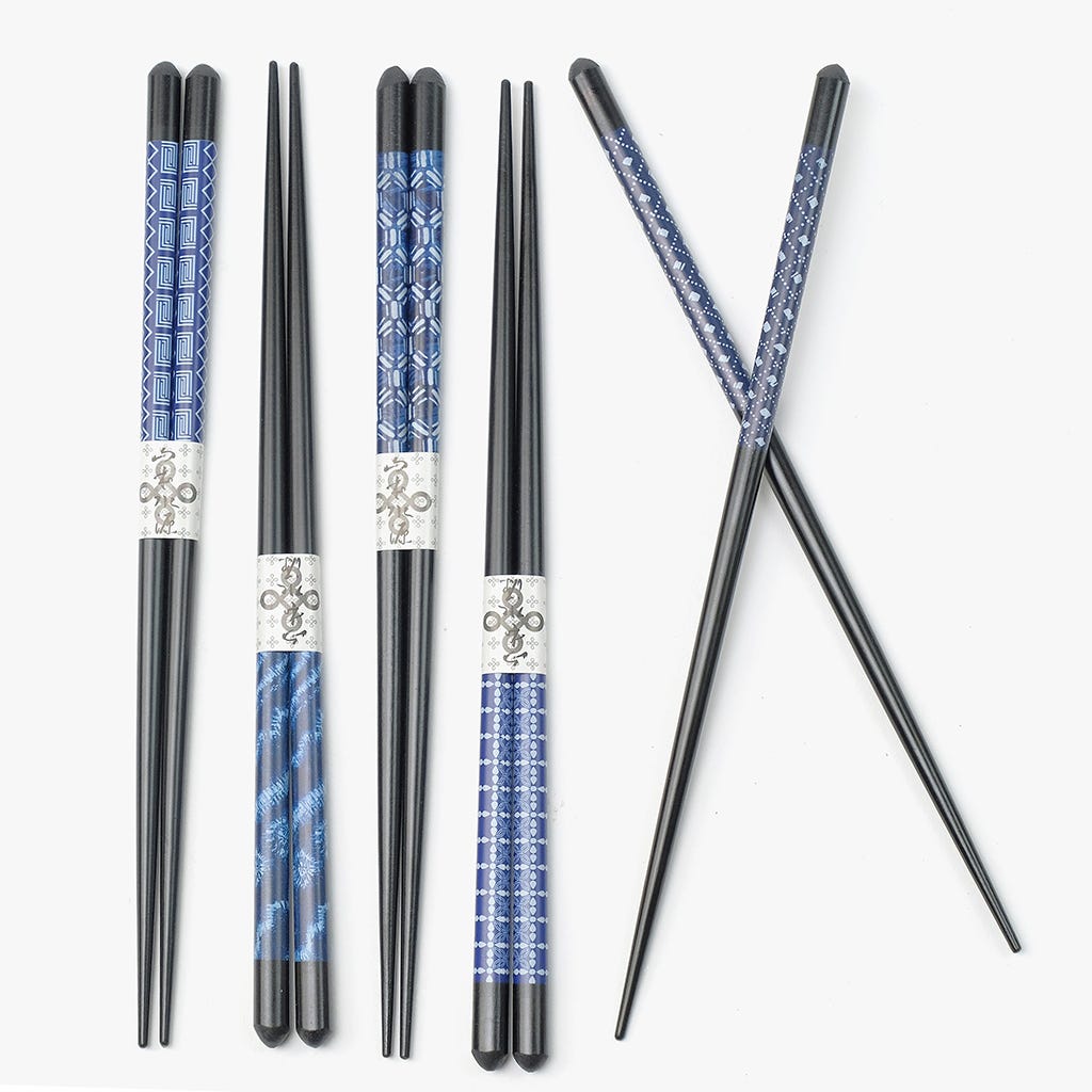 Conjunto de 5 Pauzinhos Azul e Preto CHOPSTICKS - Gato Preto