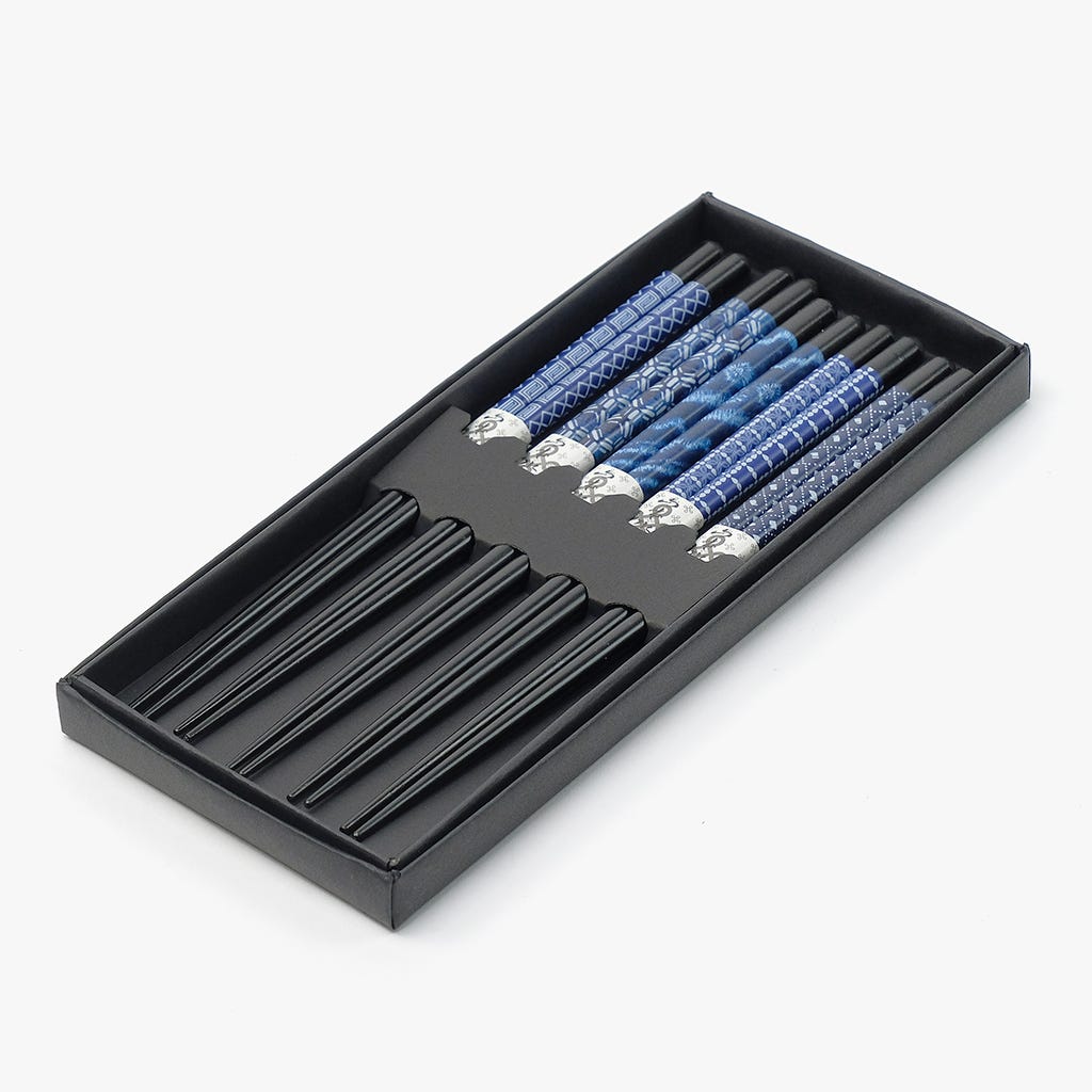 Conjunto de 5 Pauzinhos Azul e Preto CHOPSTICKS - Gato Preto