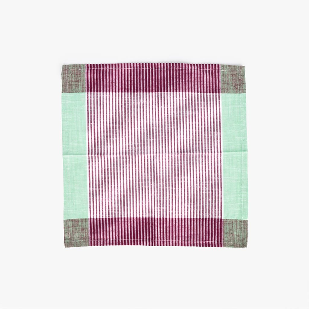 Conjunto de dois Guardanapos de Algosão Riscas Violeta e Verde 45x45 KERALA - Gato Preto