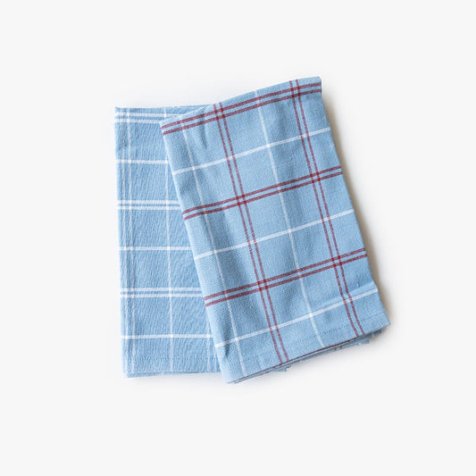 Conjunto de dois panos de Cozinha Xadrez Azul, Bordeaux e Branco CHECKS - Gato Preto