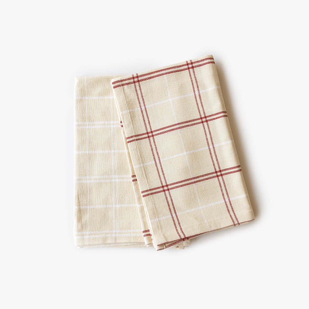 Conjunto de dois panos de Cozinha Xadrez Bege, Bordeaux e Branco CHECKS - Gato Preto