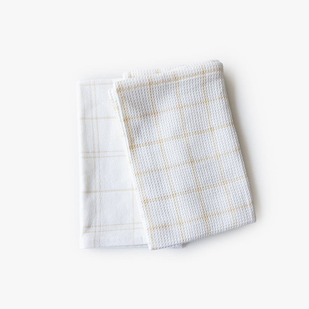 Conjunto de dois panos de Cozinha Xadrez Bege e Branco EVERYDAY - Gato Preto