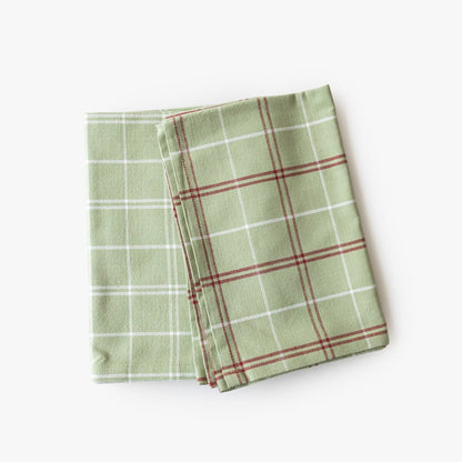 Conjunto de dois panos de Cozinha Xadrez Verde, Bordeaux e Branco CHECKS - Gato Preto