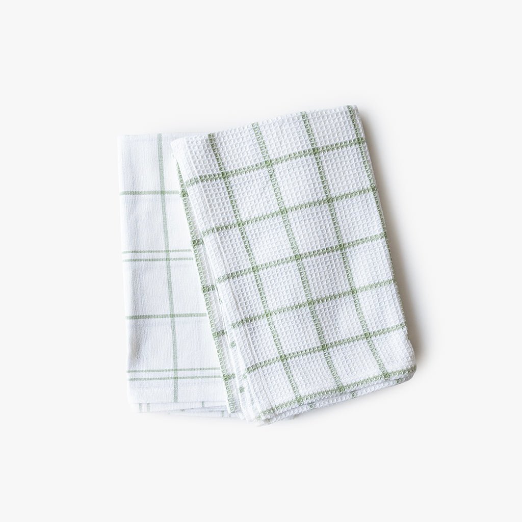 Conjunto de dois panos de Cozinha Xadrez Verde e Branco EVERYDAY - Gato Preto