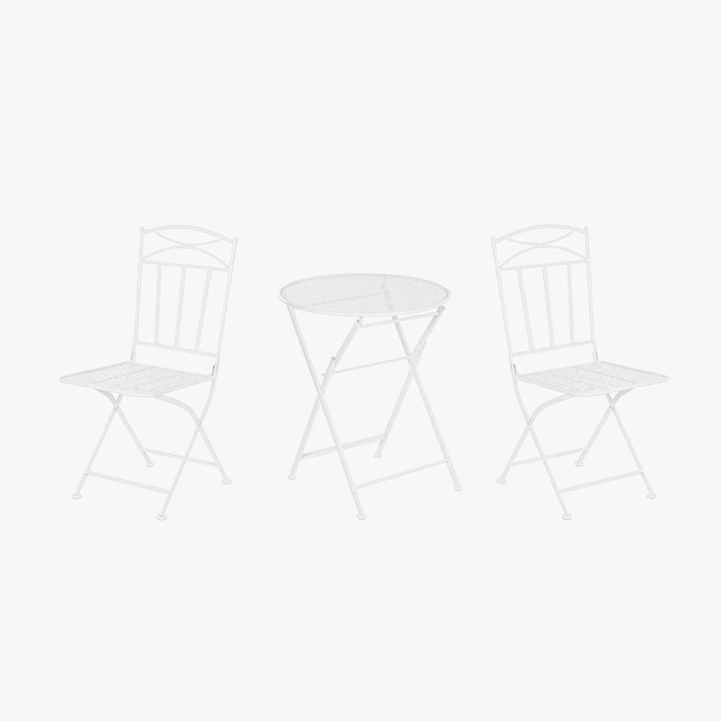 Conjunto de mesa e duas cadeiras em metal com folhas branco REVIVAL - Gato Preto