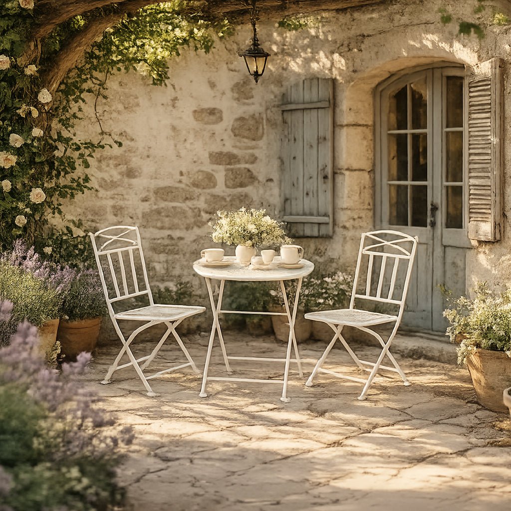 Conjunto de mesa e duas cadeiras em metal com folhas branco REVIVAL - Gato Preto