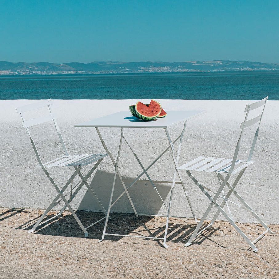 Conjunto Mesa e 2 Cadeiras Metal Branco Exterior - Gato Preto