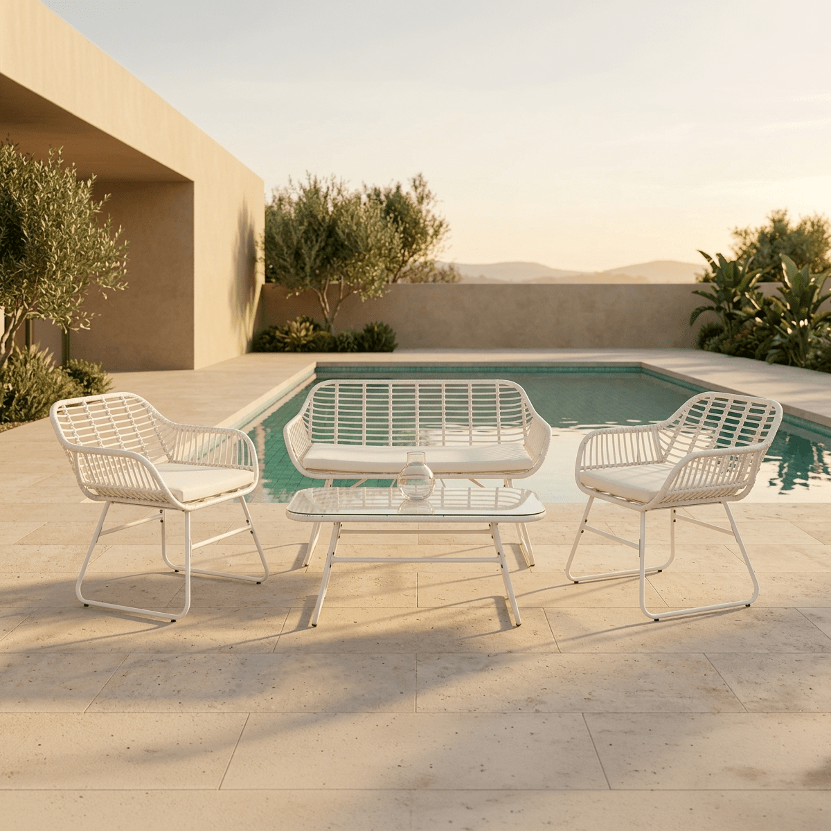 Conjunto de Sofá de Exterior 4 Peças | Coleção BLANC - Gato Preto