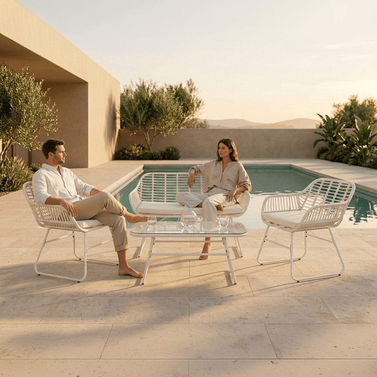 Conjunto de Sofá de Exterior 4 Peças | Coleção BLANC - Gato Preto