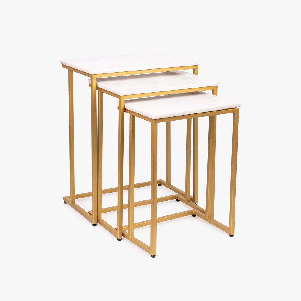 Conjunto de Três Mesas de Apoio com Tampos de Mármore 62x62x40,50 AGRA - Gato Preto