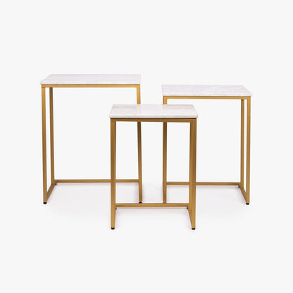 Conjunto de Três Mesas de Apoio com Tampos de Mármore 62x62x40,50 AGRA - Gato Preto