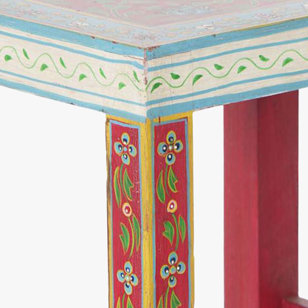 Conjunto Duas Mesas de Apoio Madeira Maciça Motivo Oriental Colorido JASMIN - Gato Preto