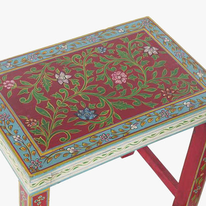 Conjunto Duas Mesas de Apoio Madeira Maciça Motivo Oriental Colorido JASMIN - Gato Preto