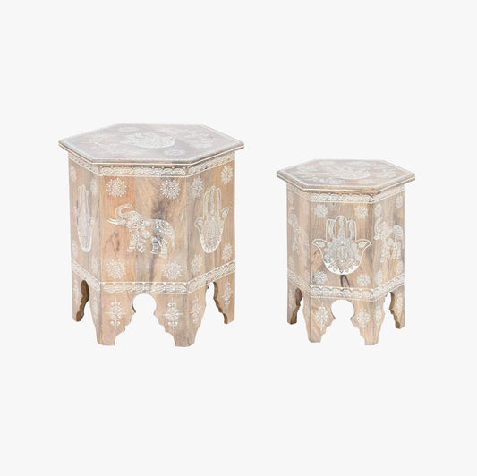 Conjunto Duas Mesas de Apoio Orientais Madeira Maciça JASMIN - Gato Preto