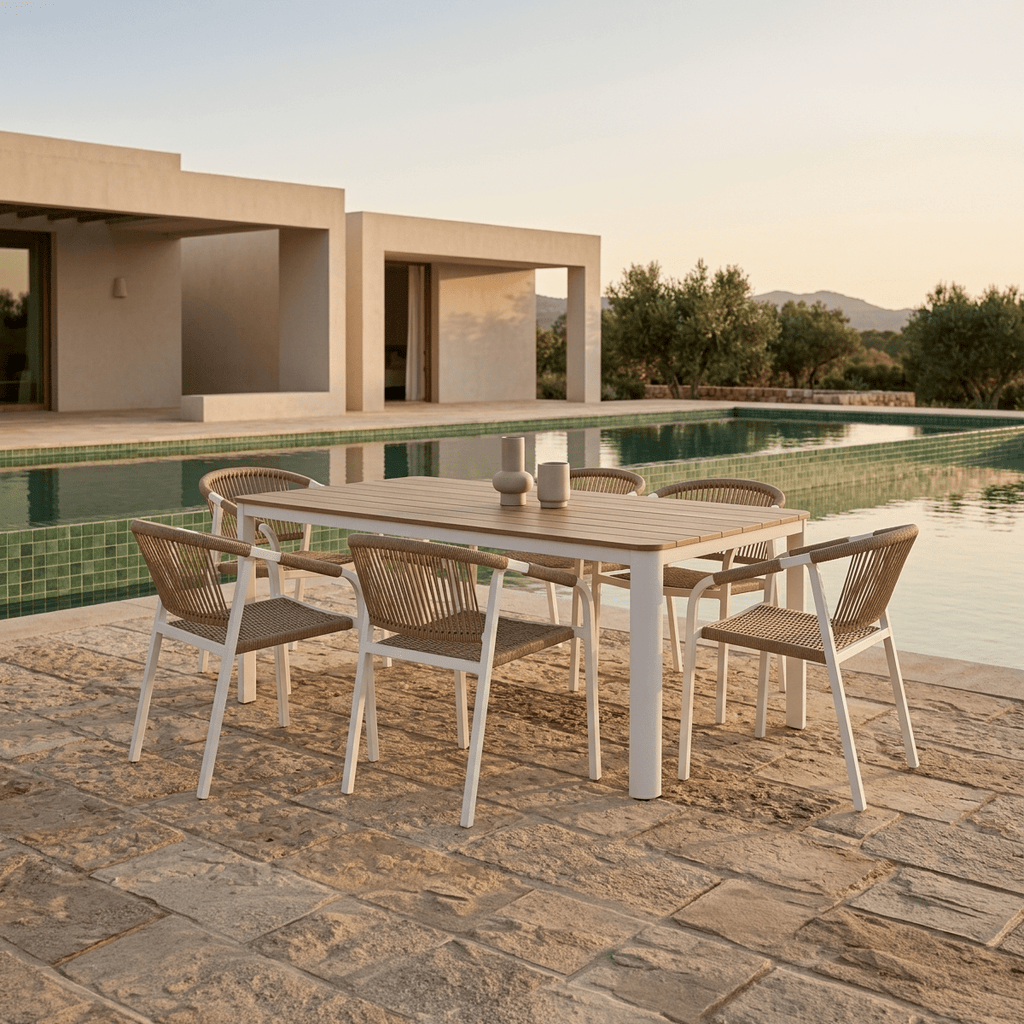 Conjunto Mesa e 6 Cadeiras de Exterior SIESTA | 180×90×75 cm - Gato Preto