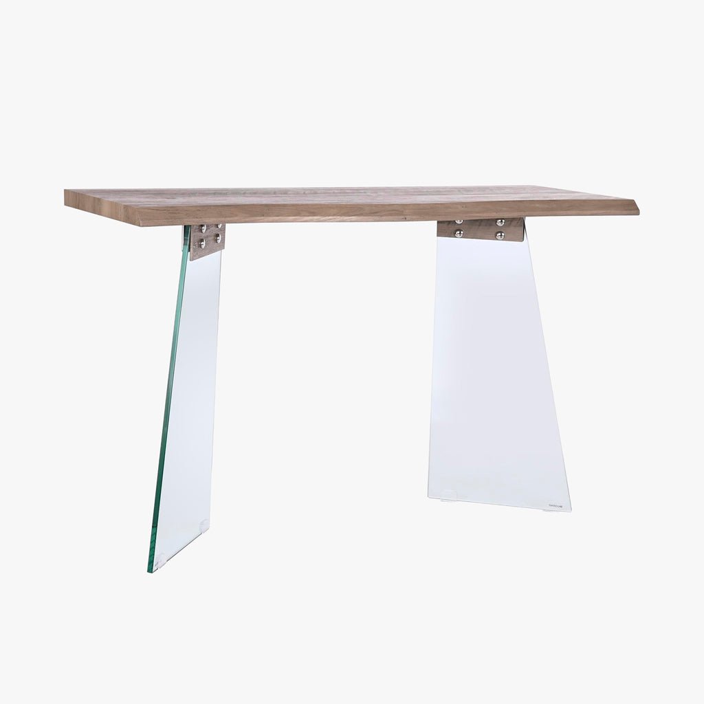 Consola Cinza Claro com Estrutura em Vidro Transparente | 120x40x76 cm | PRISMA - Gato Preto