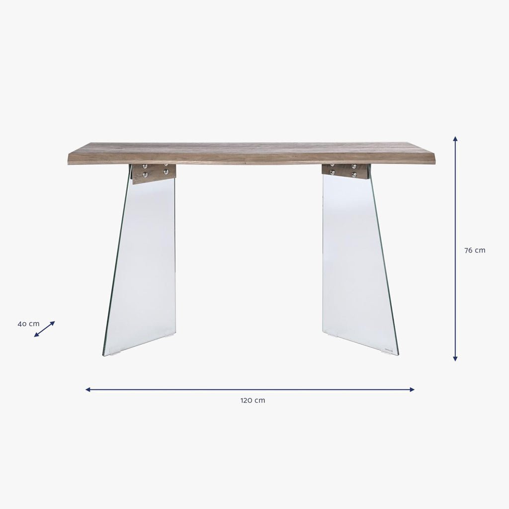 Consola Cinza Claro com Estrutura em Vidro Transparente | 120x40x76 cm | PRISMA - Gato Preto