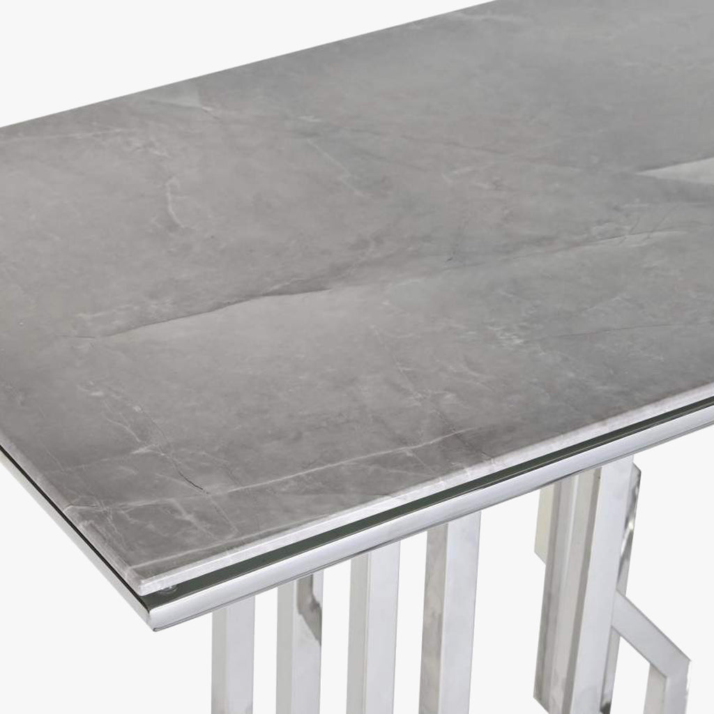 Consola Tampo Efeito Mármore e Estrutura Metálica | 120x40x78 cm | PRISMA - Gato Preto