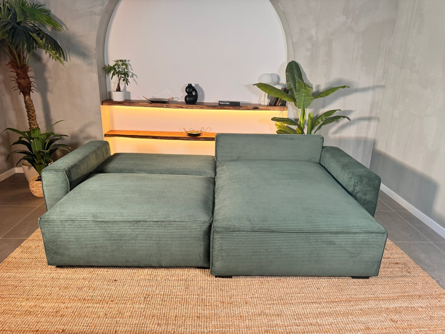 CÓPIA TESTE - Sofá cama com chaise longue reversível verde LAUREN (Cópia) - Gato Preto