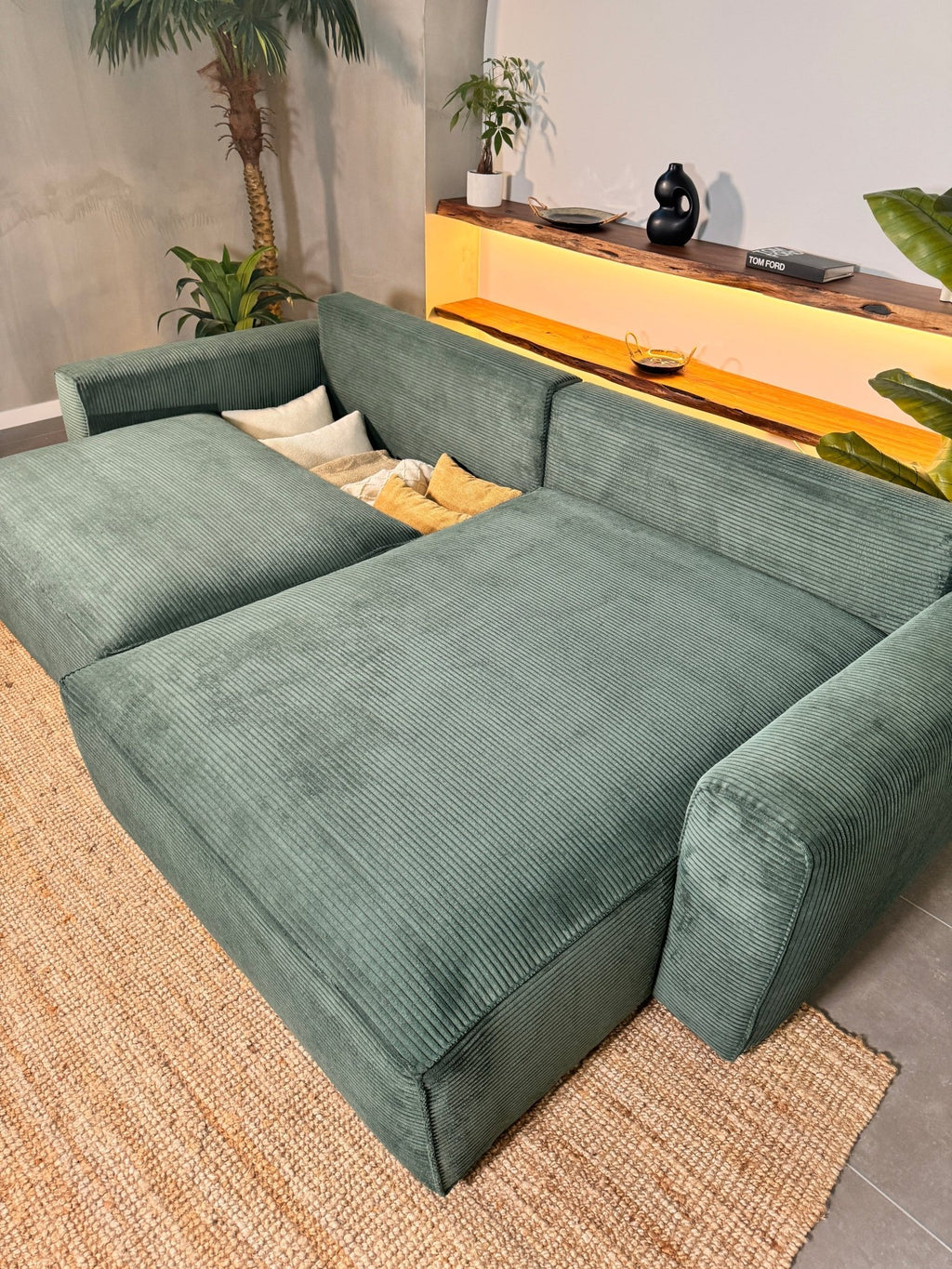 CÓPIA TESTE - Sofá cama com chaise longue reversível verde LAUREN (Cópia) - Gato Preto