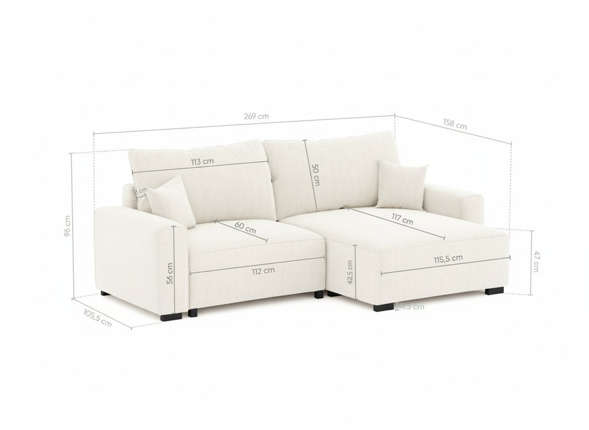 CÓPIA TESTE - Sofá cama com chaise longue reversível verde LAUREN (Cópia) - Gato Preto