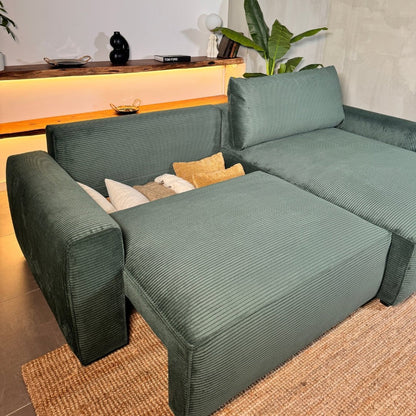 CÓPIA TESTE - Sofá cama com chaise longue reversível verde LAUREN (Cópia) - Gato Preto