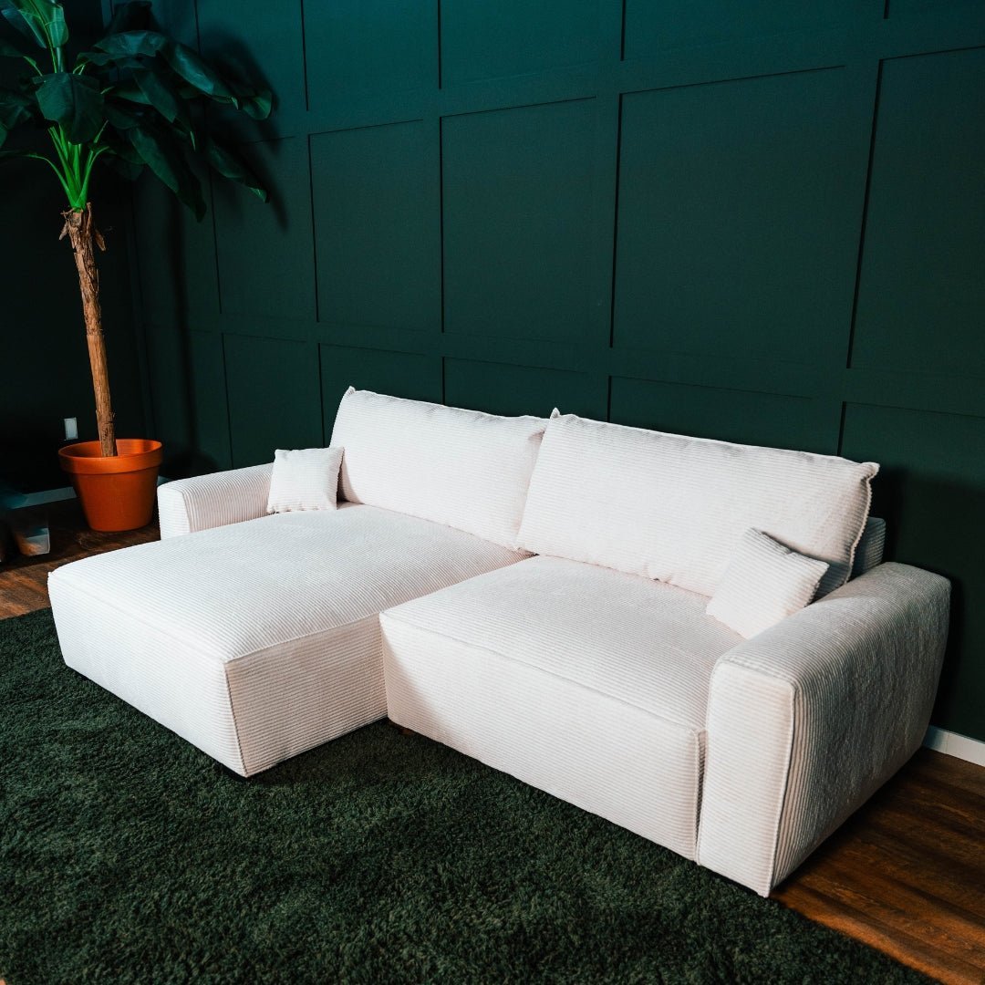 CÓPIA TESTE - Sofá cama com chaise longue reversível verde LAUREN (Cópia) - Gato Preto