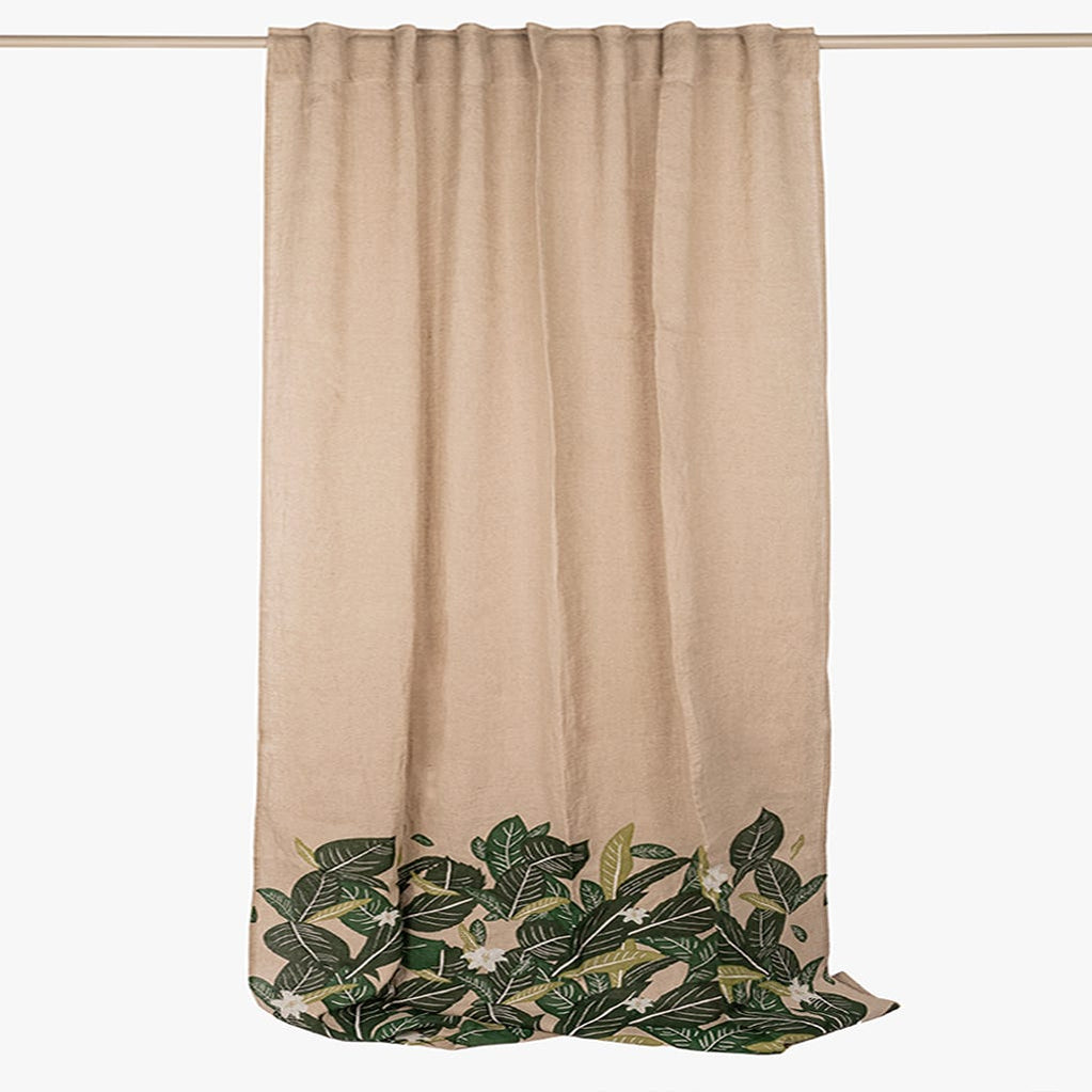 Beige Linen Curtain with Leaves GREEN SENSE