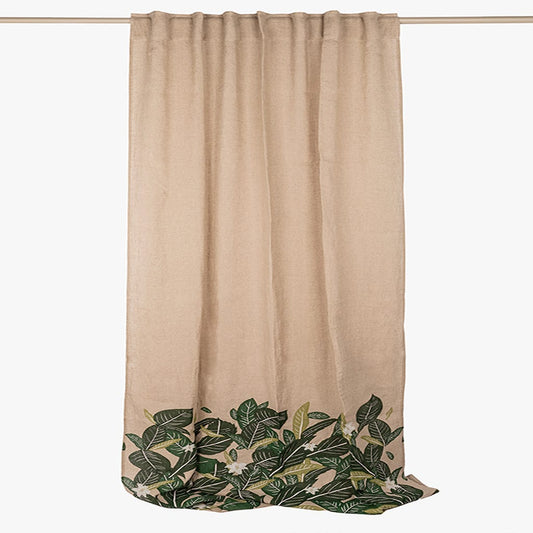Cortinado de Linho Bege com Folhas GREEN SENSE - Gato Preto