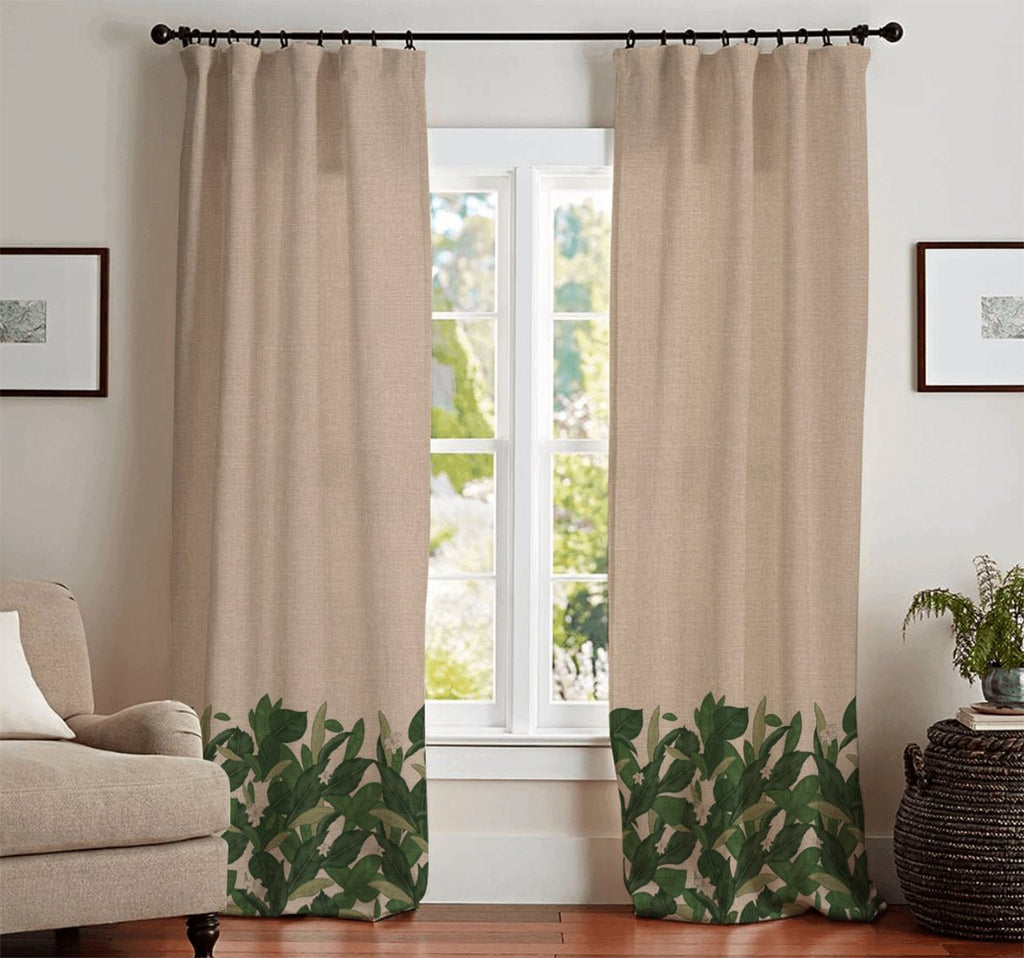 Cortinado de Linho Bege com Folhas GREEN SENSE - Gato Preto