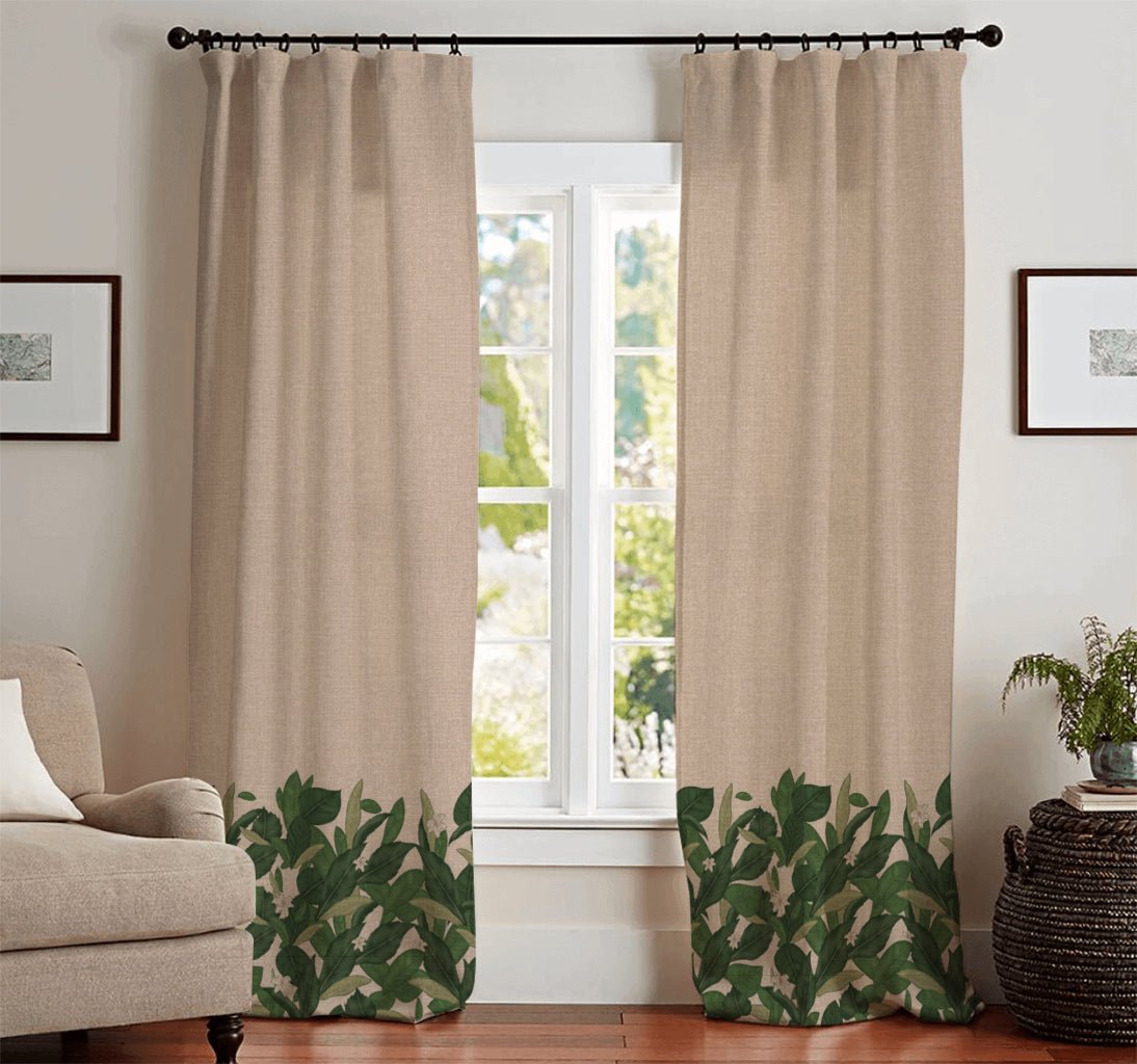 Cortinado de Linho Bege com Folhas GREEN SENSE - Gato Preto