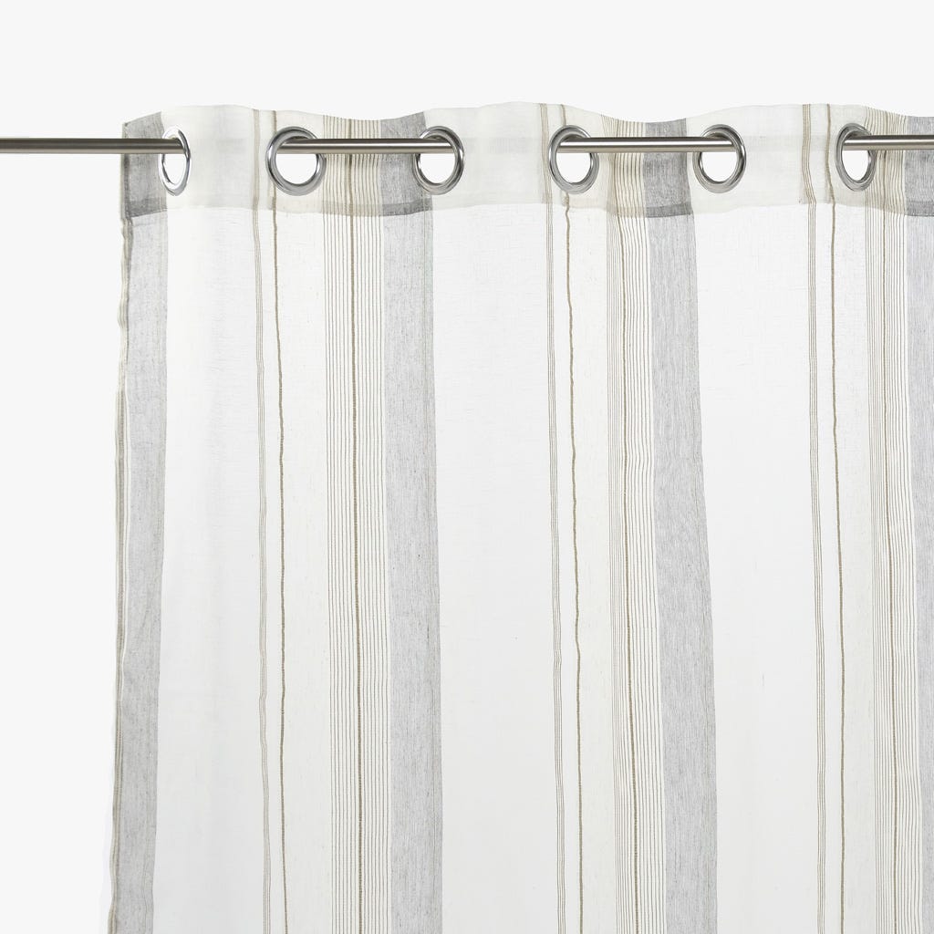 Cortinado Transparente Riscas Cinza e Natural SANDSTONE - Gato Preto