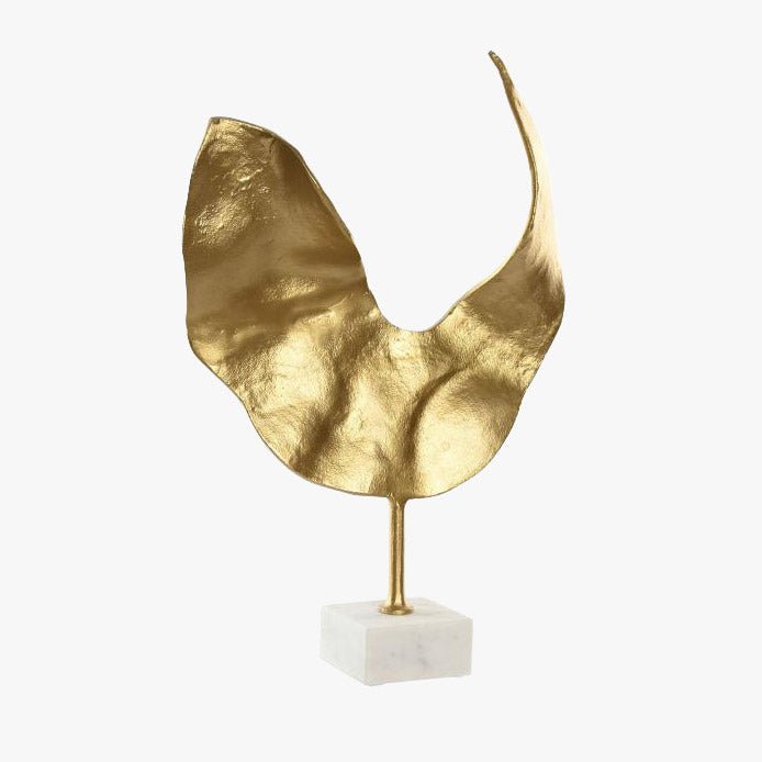 Decoração Folha Dourada em Alumínio com Base Mármore GOLD FLORA — Gato Preto
