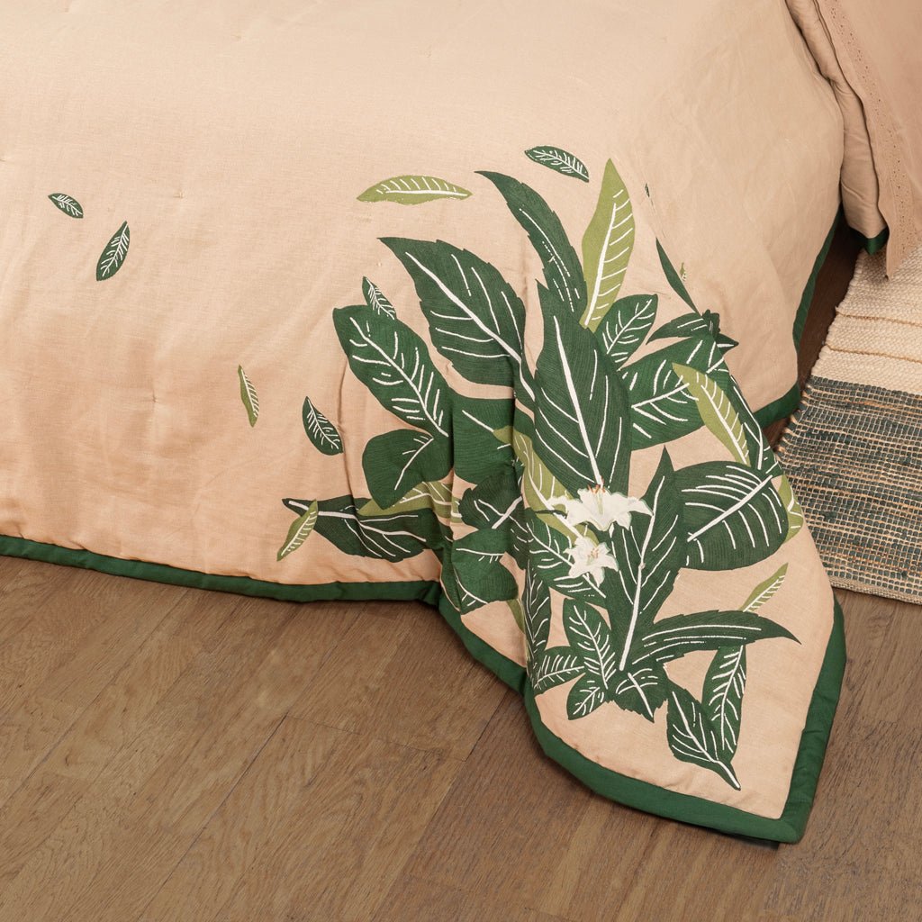 Edredão para Cama Linho e Algodão com Folhas GREEN SENSE - Gato Preto