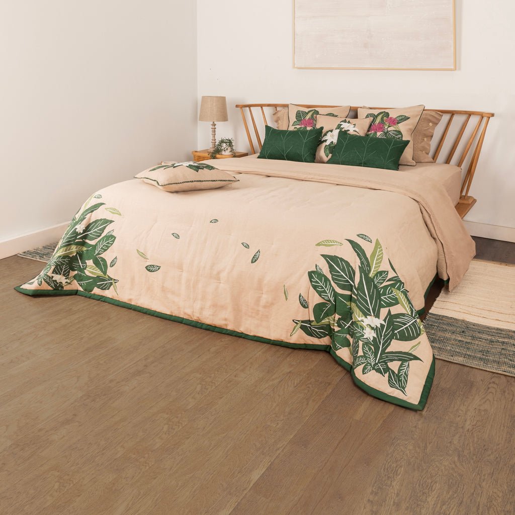 Edredão para Cama Linho e Algodão com Folhas GREEN SENSE - Gato Preto