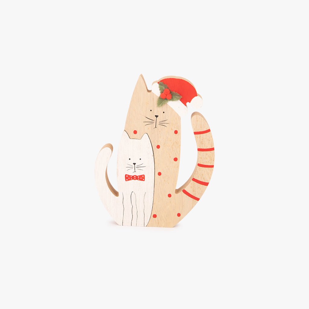 Enfeite de Natal com 2 Gatos de Madeira COZY - Gato Preto
