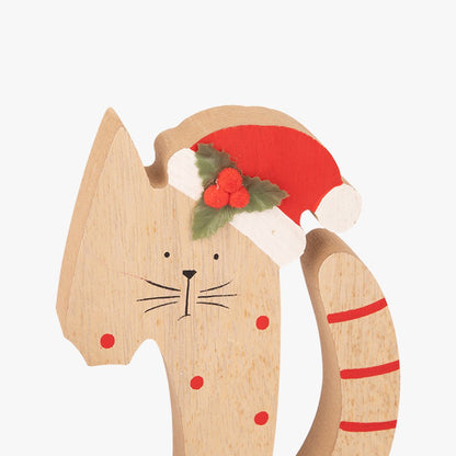 Enfeite de Natal com 2 Gatos de Madeira COZY - Gato Preto