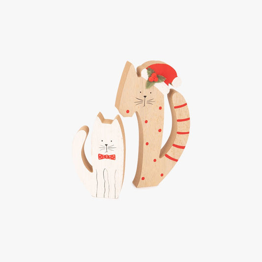 Enfeite de Natal com 2 Gatos de Madeira COZY - Gato Preto