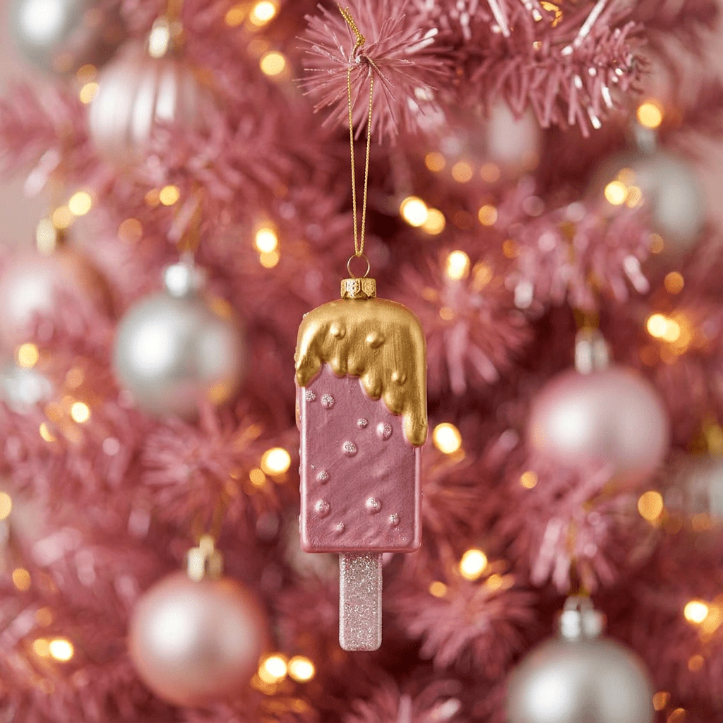Enfeite de Natal de Gelado Rosa NEW BRIGHT - Gato Preto