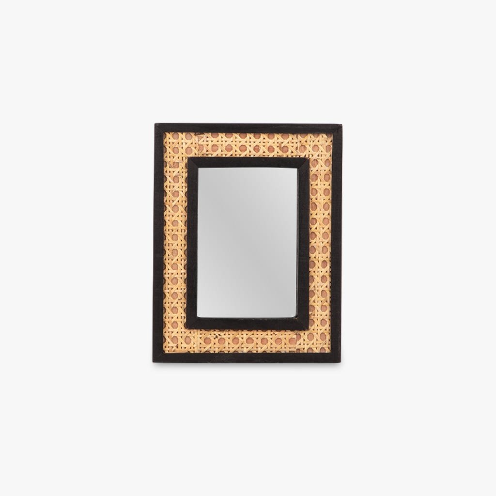 Espelho de Mesa em Madeira e Rattan BERGEN - Gato Preto