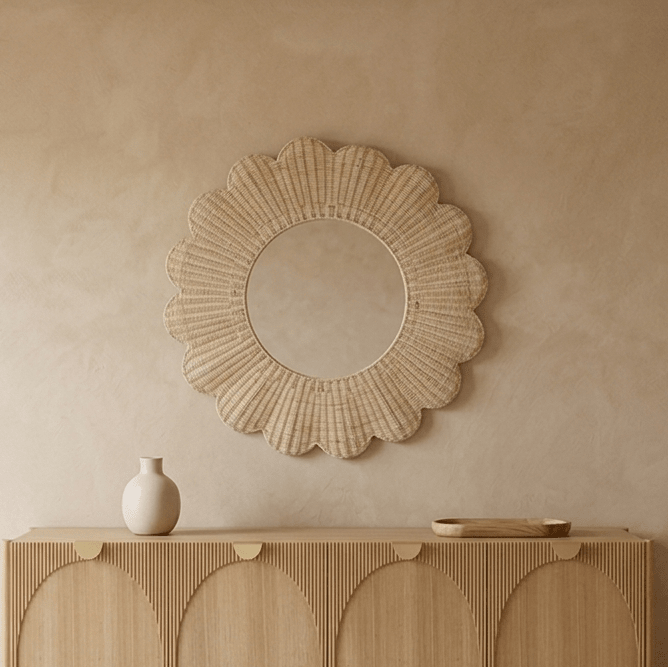 Espelho Flor Rattan D91 SOLEA - Gato Preto