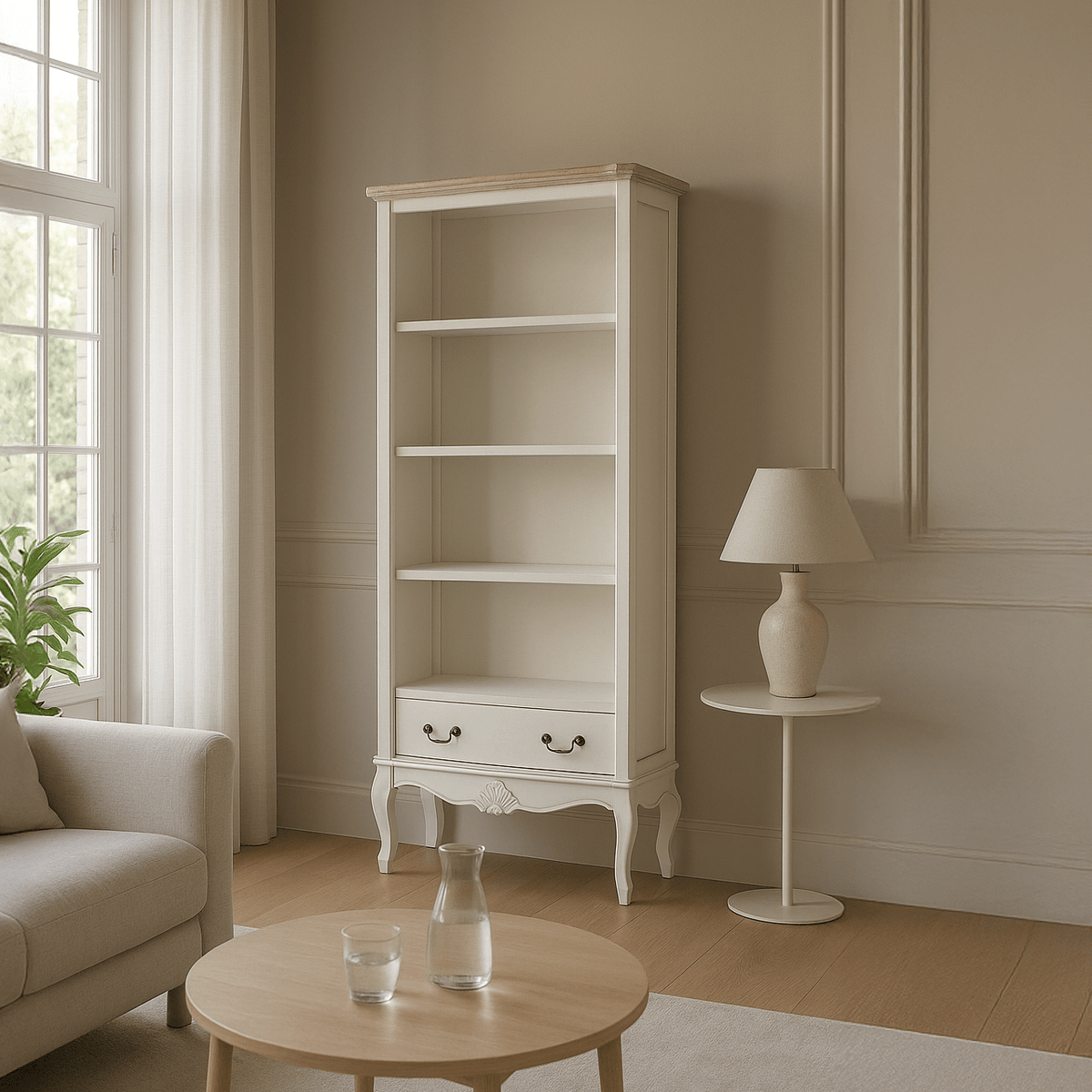 Estante Branca Clássica com três prateleiras e uma gaveta VERSAILLES - Gato Preto