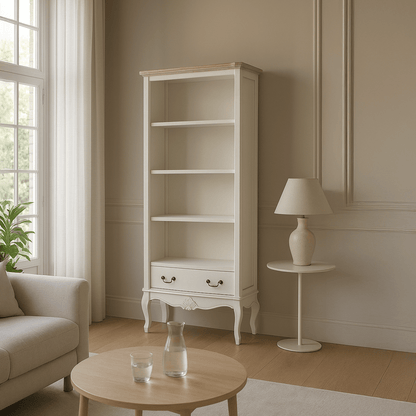 Estante Branca Clássica com três prateleiras e uma gaveta VERSAILLES - Gato Preto